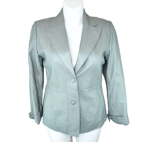 PAMELA MCCOY GREEN LEATHER JACKET - LARGE - Picture 1 of 4